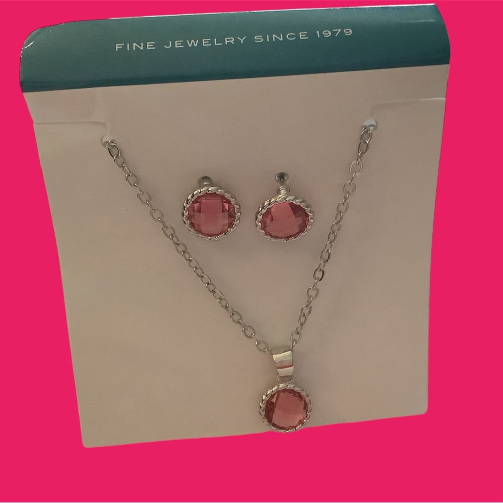 Effy Kids Pink Crystal Necklace and Stud Earrings Set